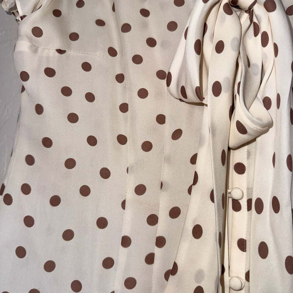 White House Black Market 100% Silk Polka Dot Tie-Neck Blouse Size 2 - Picture 6 of 6